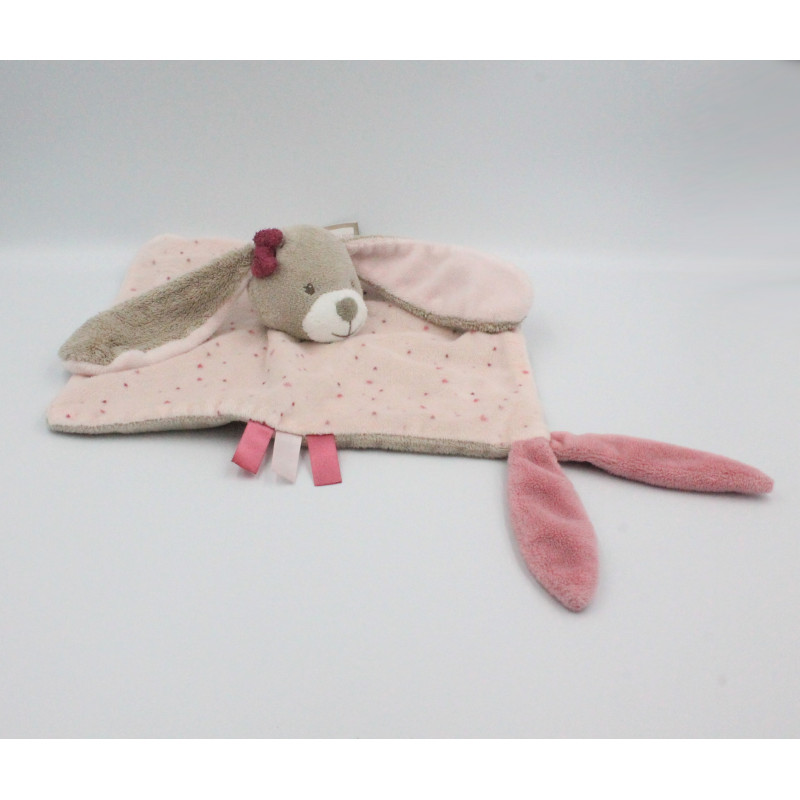 Doudou plat lapin rose beige coeurs Nina NATTOU