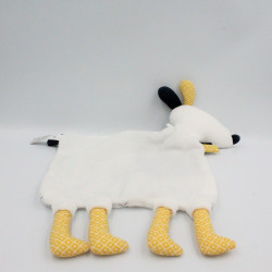Doudou plat chien blanc bleu jaune Hello SAUTHON