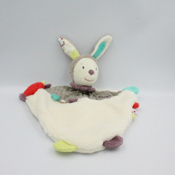 Doudou plat lapin blanc beige prune vert Tinoo SAUTHON