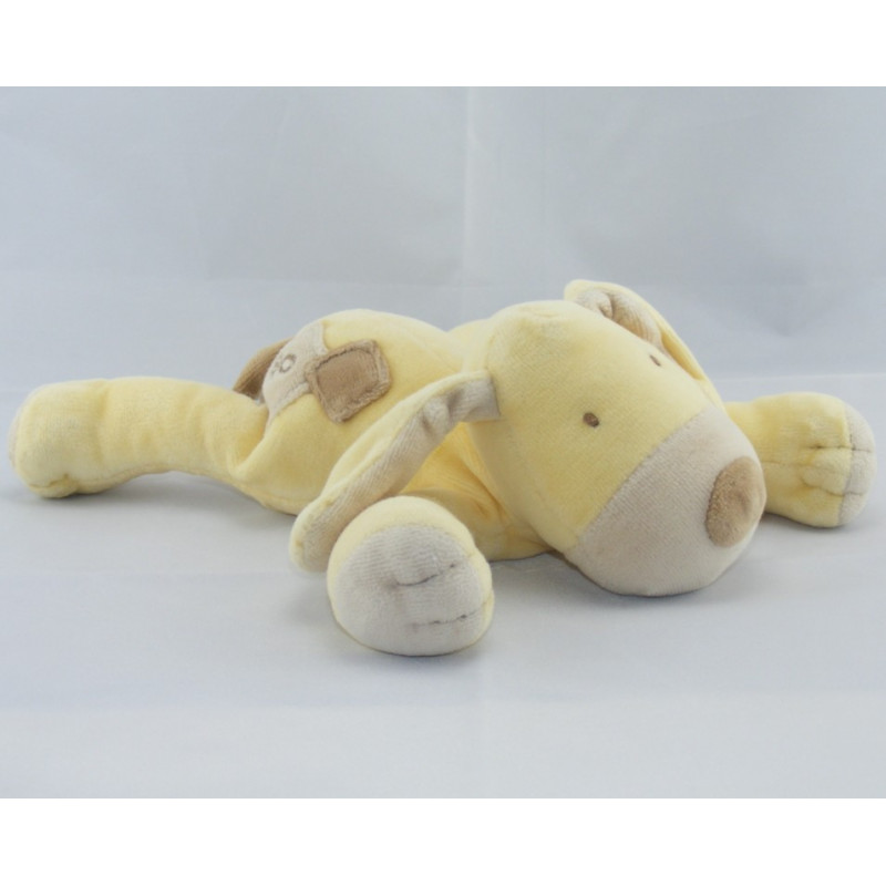 Doudou chien couché jaune beige OBAIBI