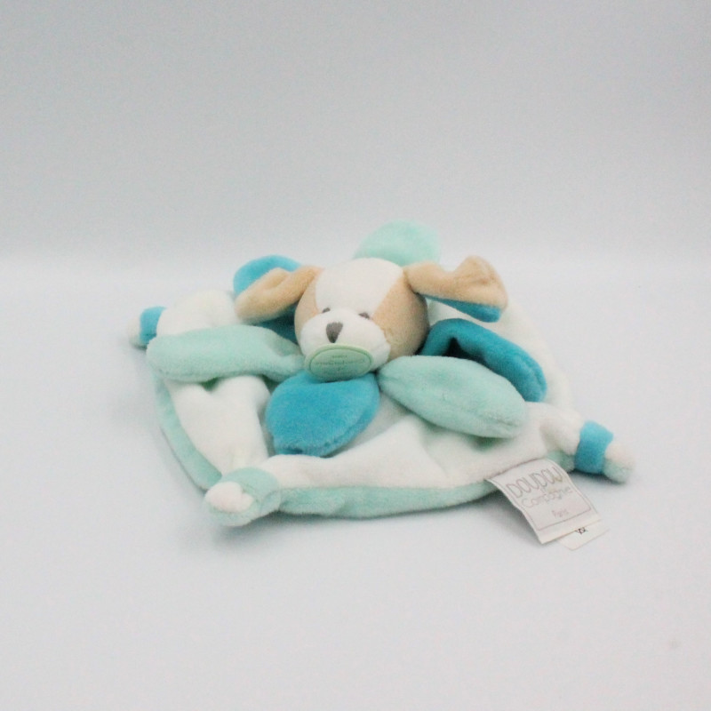 Doudou et compagnie chien plat collector blanc bleu pétales