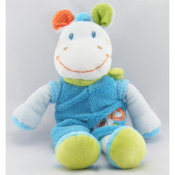 Doudou plat zébre ane bleu oiseau Bébérêve NICOTOY