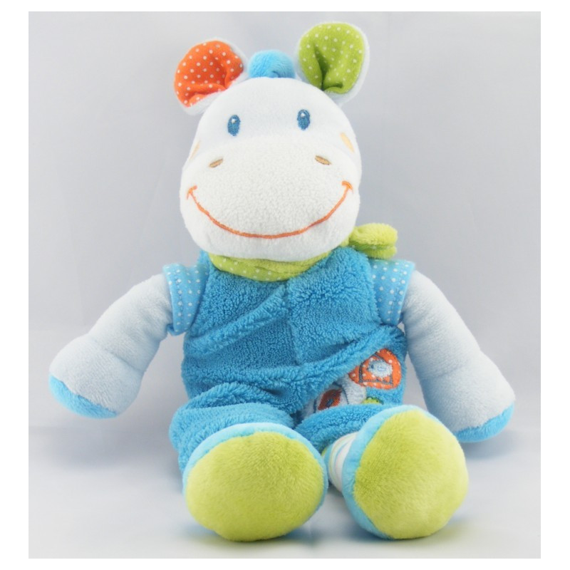 Doudou plat zébre ane bleu oiseau Bébérêve NICOTOY