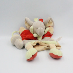 Doudou et compagnie plat marionnette éléphant gris rouge vert Champignon