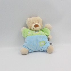 Doudou semi plat ours bleu vert tracteur TEX BABY