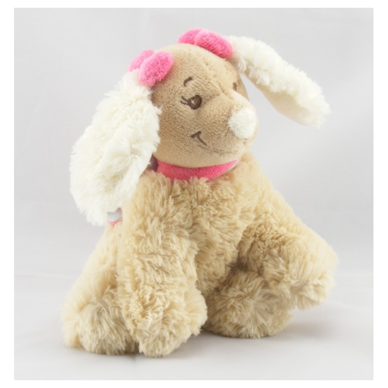 Doudou chien beige Scuba noeuds rose NOUKIE'S