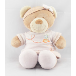 Doudou ours robe rose oiseau bandeau POMMETTE