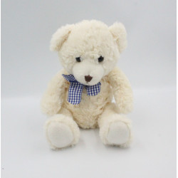 Doudou peluche ours blanc noeud carreaux SUNKID