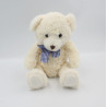 Doudou peluche ours blanc noeud carreaux SUNKID