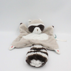 Doudou plat raton laveur beige marron blanc KALOO