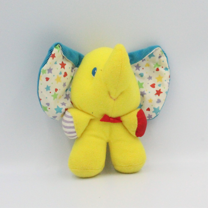 Ancien Doudou éléphant jaune bleu étoiles PLAYSKOOL
