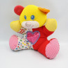 Ancien Doudou ours jaune rouge rose étoiles PLAYSKOOL Vintage