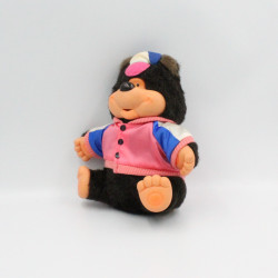 Ancienne Peluche Ours Takinou veste rose bleu qui couine AJENA