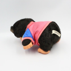 Ancienne Peluche Ours Takinou veste rose bleu qui couine AJENA