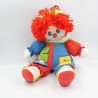 Ancienne peluche poupée clown bleu rouge jaune vert lacet boucle