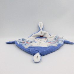 Doudou plat lapin chien bleu blanc rouge marin TEX BABY