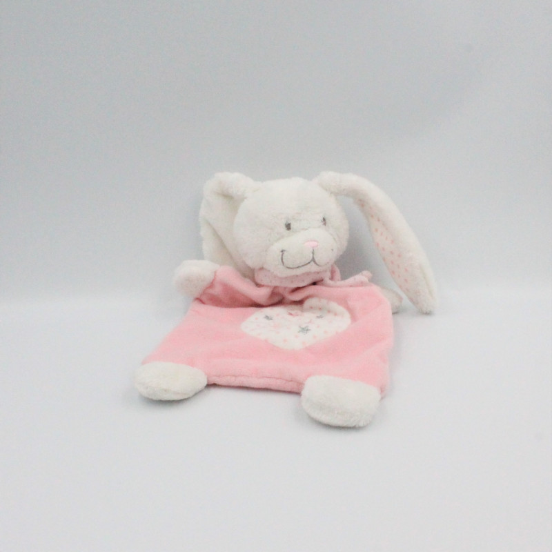 Doudou plat lapin rose blanc étoiles TEX