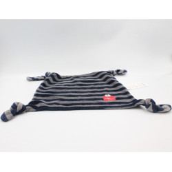 Doudou plat carré bleu marine gris rayé cadeau VERTBAUDET