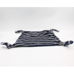 Doudou plat carré bleu marine gris rayé cadeau VERTBAUDET