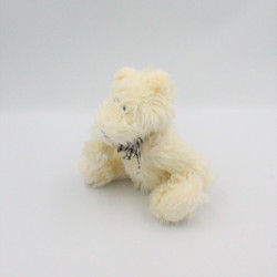 Peluche ours blanc crème noeud vichy marron