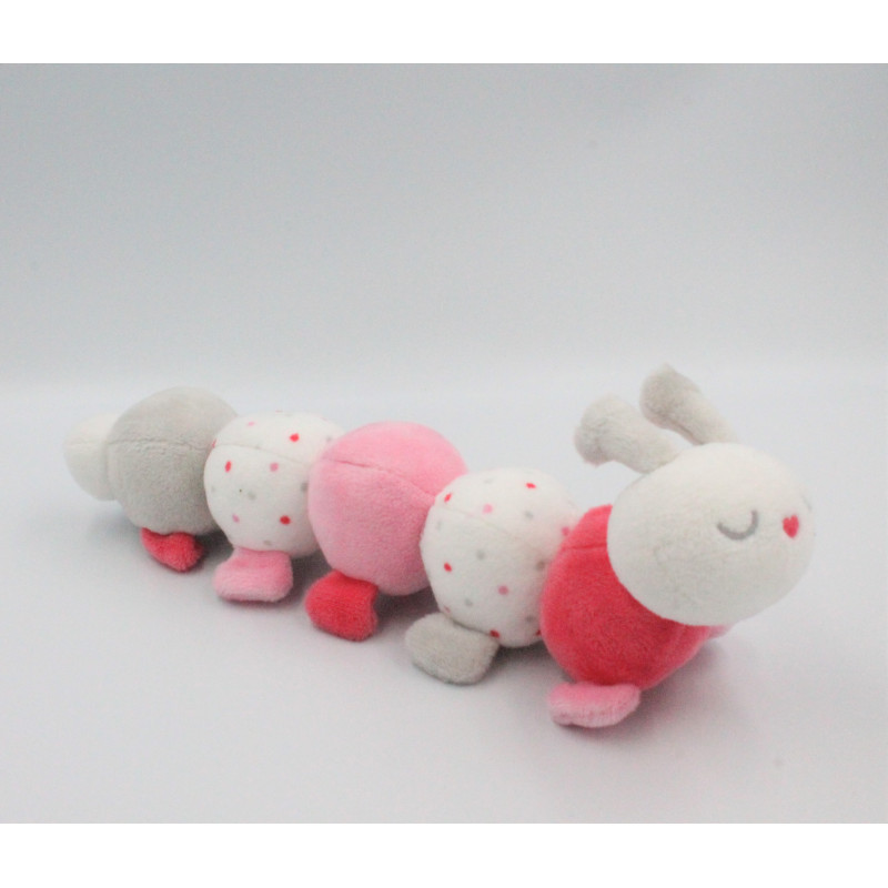 Doudou chenille rose blanc gris pois OBAIBI