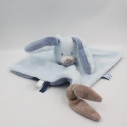 Doudou plat lapin bleu beige Bibou NATTOU