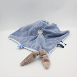 Doudou plat lapin bleu beige Bibou NATTOU