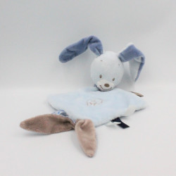 Doudou plat triangle lapin bleu beige Bibou NATTOU
