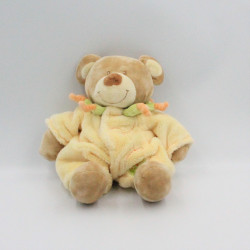 Doudou ours habit combinaison jaune col vert TEX