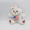 Ancienne Peluche Bisounours blanc coeur drapeau Americain CARE BEARS 1991