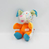 Ancien Doudou chien orange bleu jaune blanc étoiles satin PLAYSKOOL