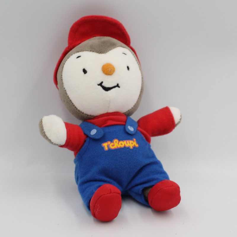 Doudou peluche Tchoupi salopette bleu rouge casquette JEMINI