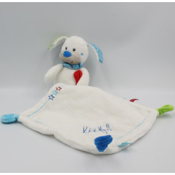 Doudou chien blanc bleu rouge vert mouchoir LIEF