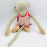 Grande peluche doudou singe gris Popi salopette rouge AJENA 35 cm
