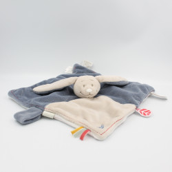 Doudou plat lapin bleu beige blanc Bao et Wapi NOUKIE'S