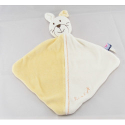 Doudou plat lapin blanc jaune SUCRE D'ORGE