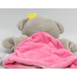 Doudou plat marionnette ours gris rose étoile jaune CMP