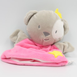 Doudou plat marionnette ours gris rose étoile jaune CMP