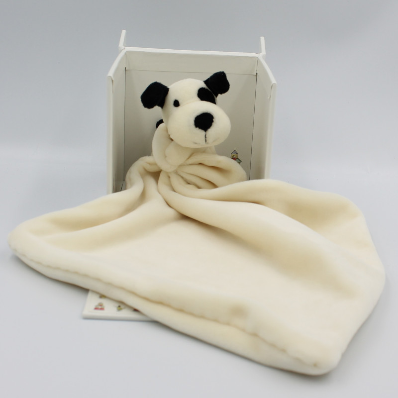 Doudou chien blanc noir mouchoir JELLYCAT