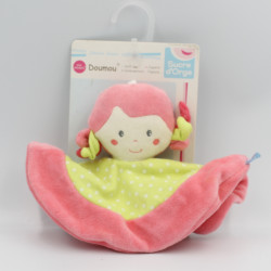 Doudou plat poupée rose vert Doumou SUCRE D'ORGE