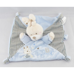 Doudou plat lapin rayé bleu attache tétine NICOTOY