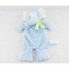 Doudou plat éléphant bleu foulard vert CHARLY ET CIE