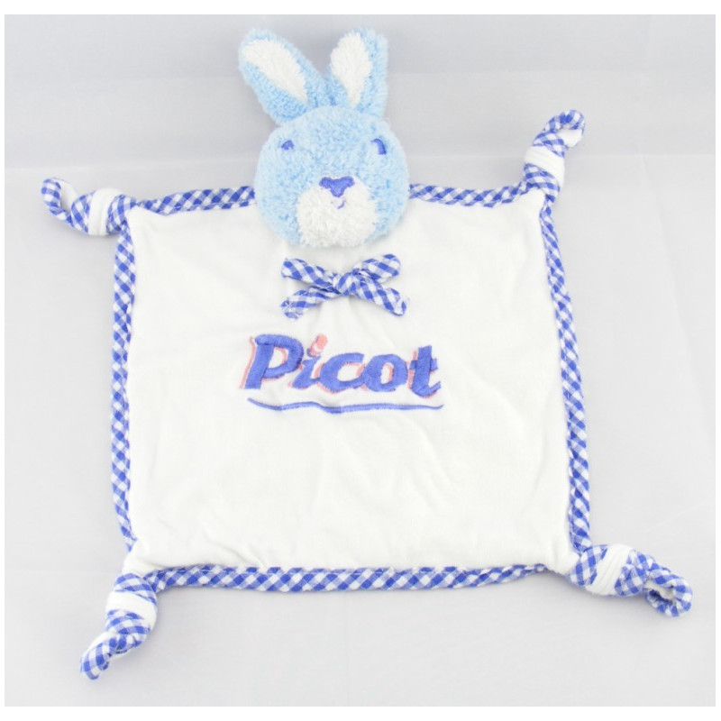 Doudou Plat carré Lapin bleu PICOT