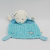 Doudou plat ours blanc bleu pois oiseau NICOTOY