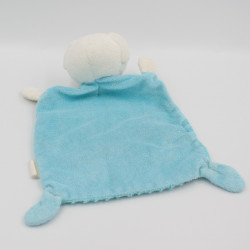 Doudou plat ours blanc bleu pois oiseau NICOTOY