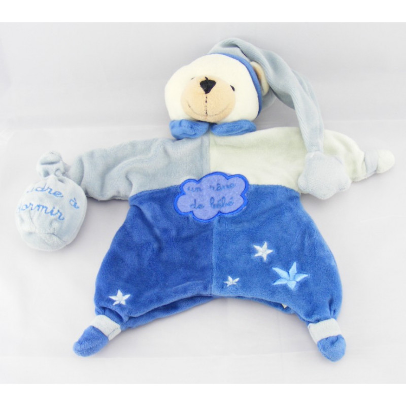Doudou plat marionnette ours bleu Poudre à dormir UN REVE DE BEBE