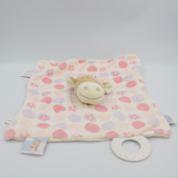 Doudou plat vache blanche rose rosalie lola fleurs NOUKIE'S