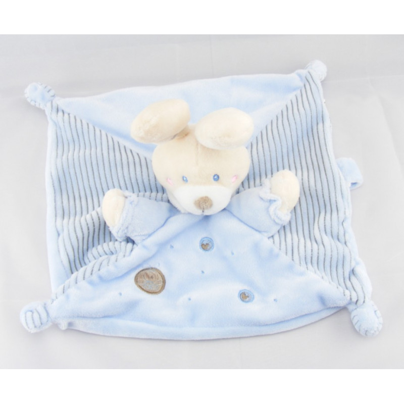Doudou plat lapin rayé bleu attache tétine NICOTOY