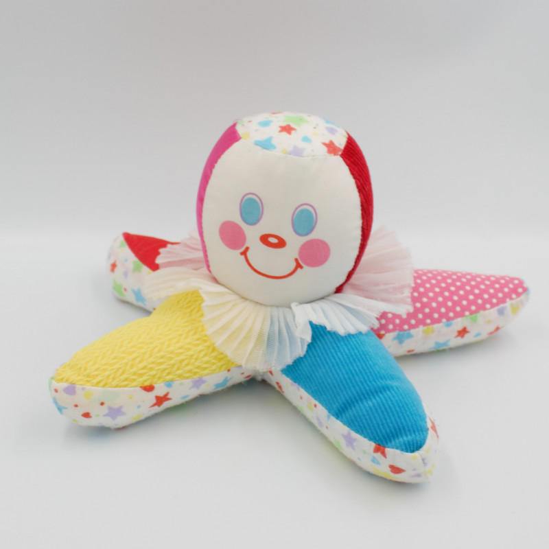Ancien Doudou peluche clown étoile multicolore PLAYSKOOL