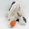 Doudou lapin gris noir orange rayé coeur TAO TAPE A L'OEIL